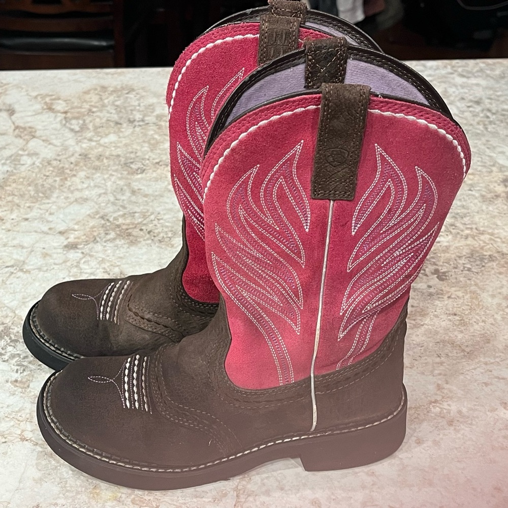 Ariat Brown and Pink Western Heeled Boots